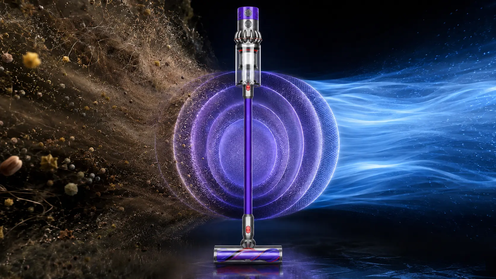Dyson cordless vacuum suction power visualization