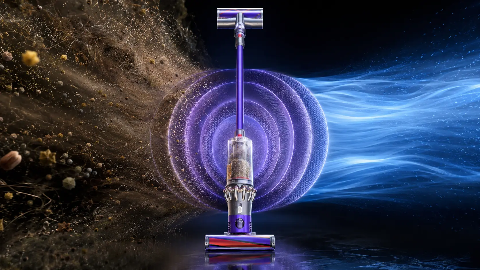 Dyson cordless vacuum suction power visualization