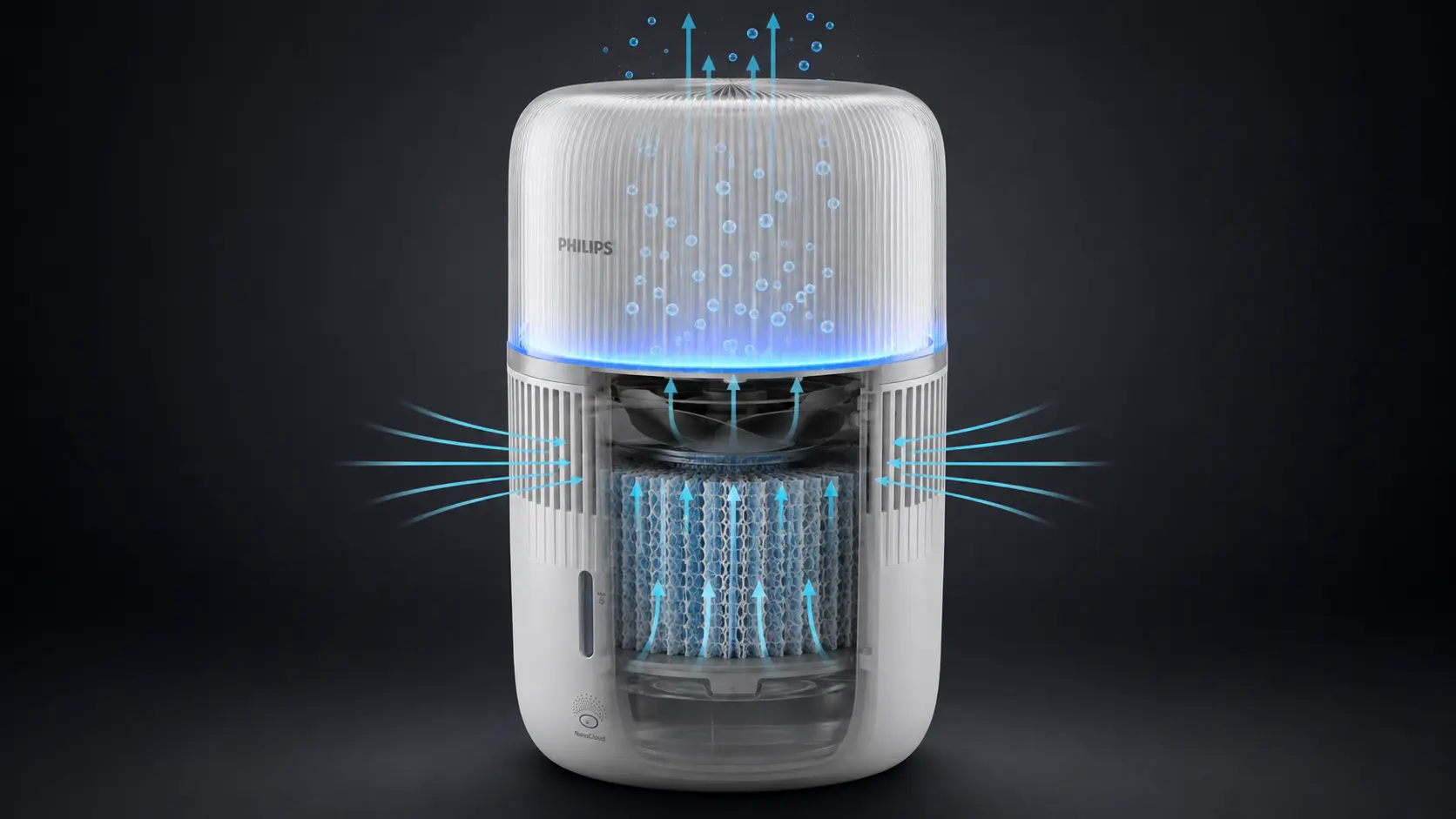 Transparent visualization of humidifier airflow and water circulation