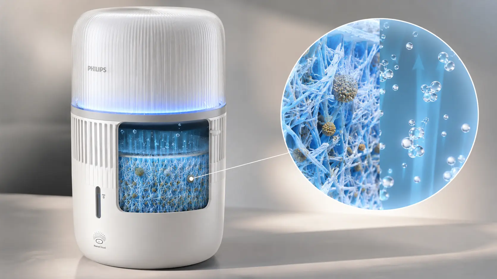 Close-up visualization of the humidifier filter material